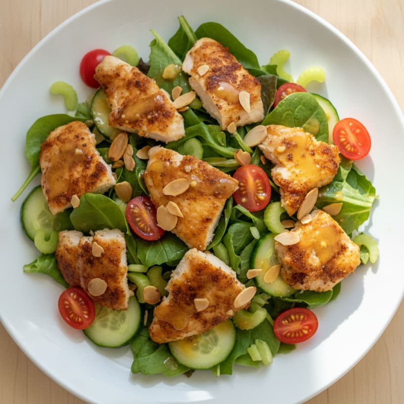 Crunchy Chicken Salad with Mixed Greens and Cherry Tomatoes