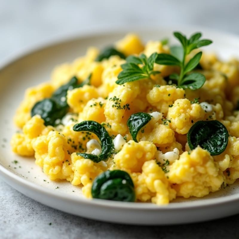 Fluffy Herb-Whipped Scrambled Eggs with Spinach