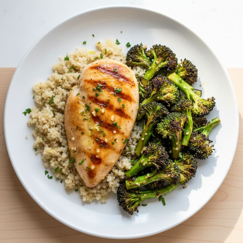 Grilled Chicken Breast with Quinoa and Roasted Broccoli
