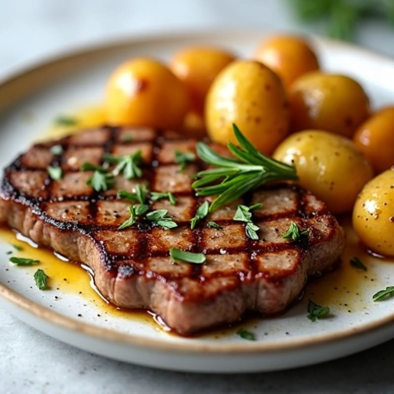 Herb-Garlic Butter Seared Steak with Roasted Baby Potatoes