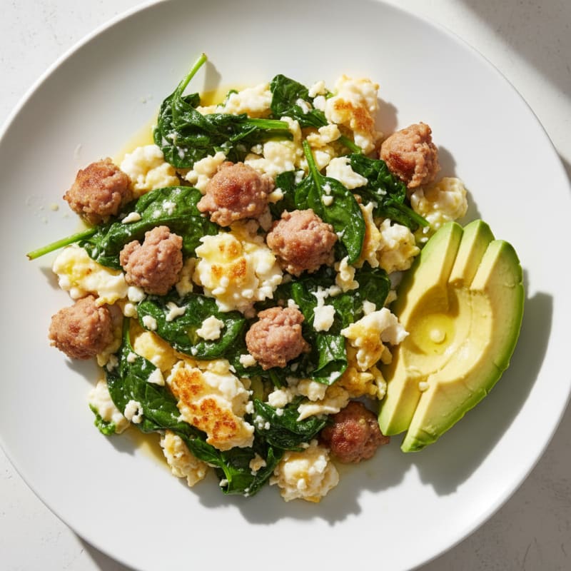 Egg White and Spinach Scramble with Turkey Sausage