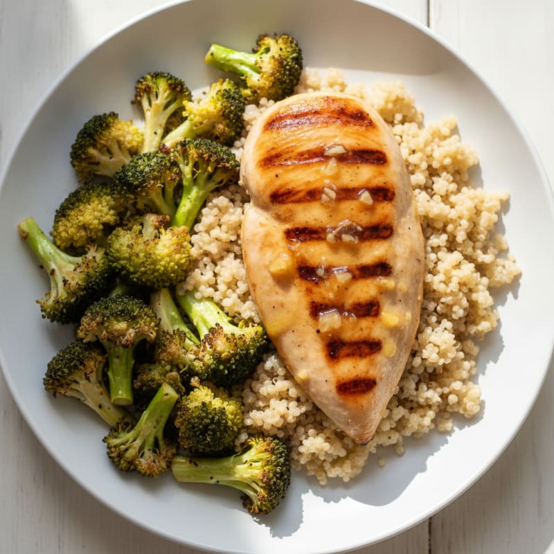 Grilled Chicken Breast with Quinoa and Roasted Broccoli