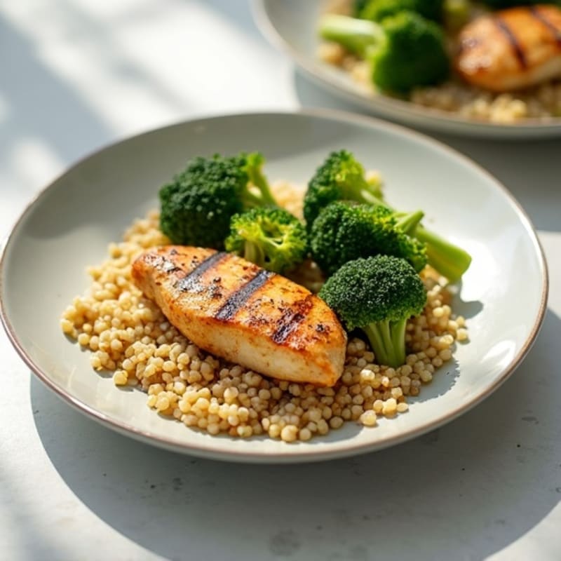 Grilled Chicken Breast with Quinoa and Steamed Broccoli