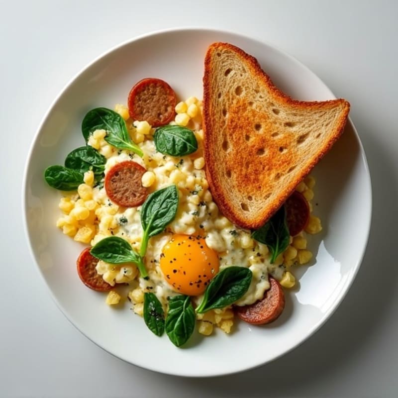 Egg White and Spinach Scramble with Turkey Sausage