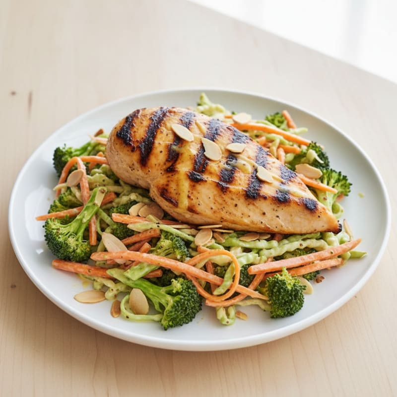 Grilled Chicken Breast with Crunchy Broccoli Slaw