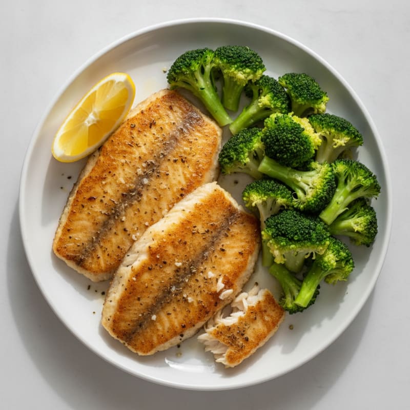 Seared Tilapia with Steamed Broccoli and Lemon