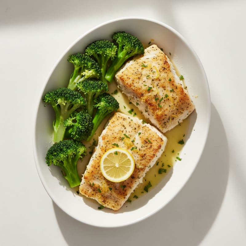 Lemon Herb Baked Cod with Steamed Broccoli