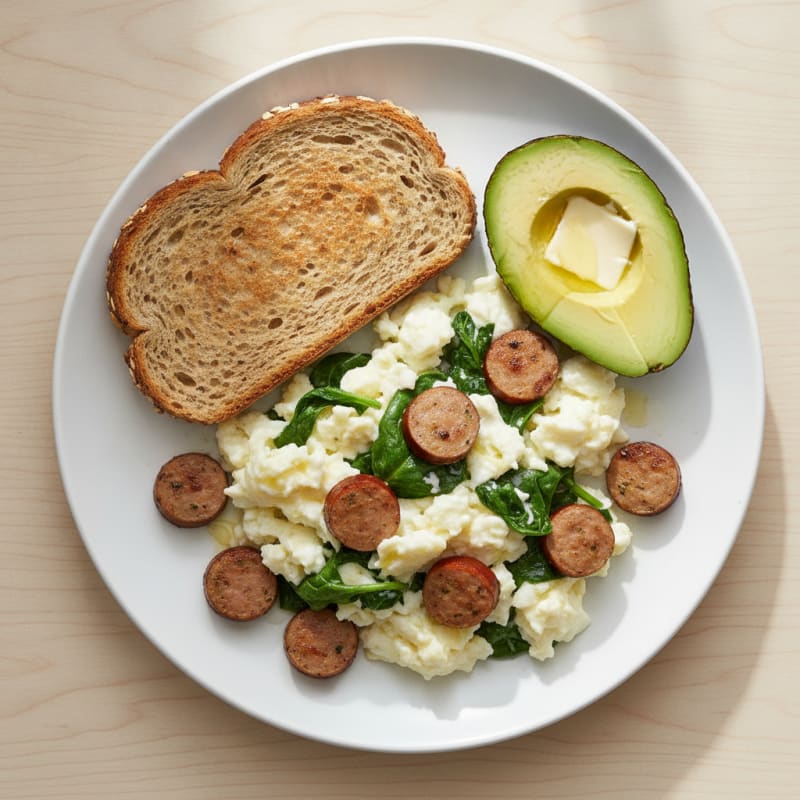 Egg White Scramble with Turkey Sausage and Spinach