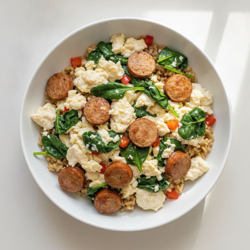 Egg White and Turkey Sausage Scramble with Spinach