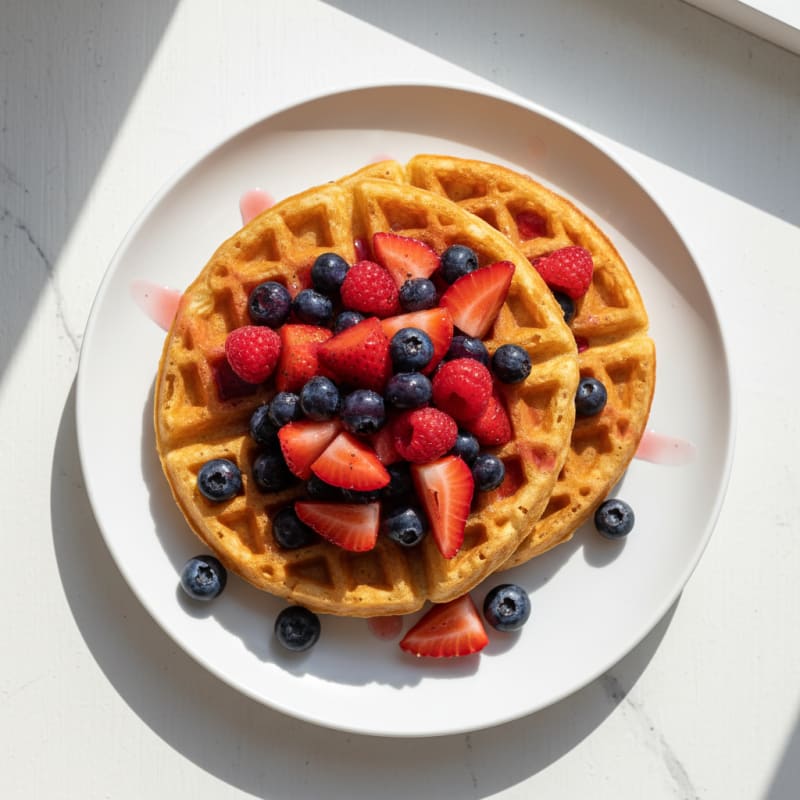 Crispy Golden Buttermilk Waffles with Berries