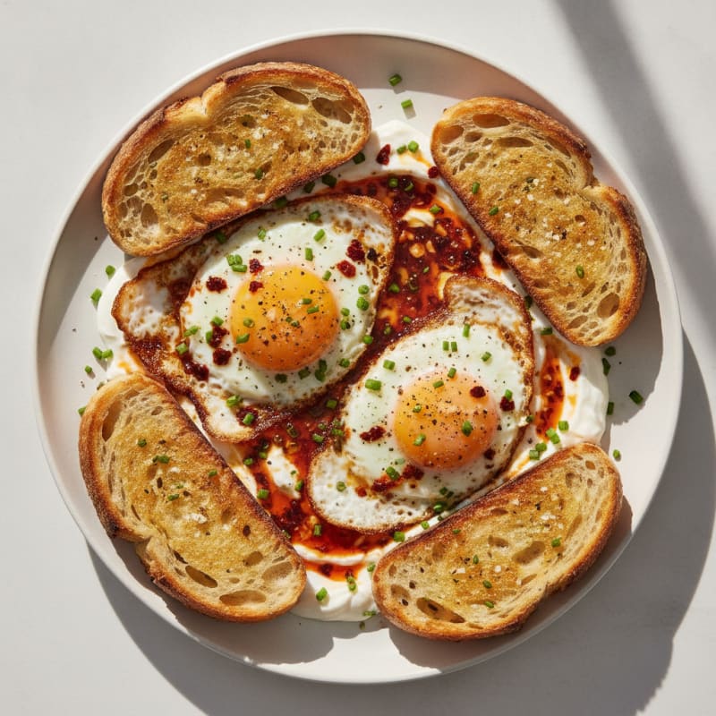 Chili Oil Fried Eggs with Garlic Toast