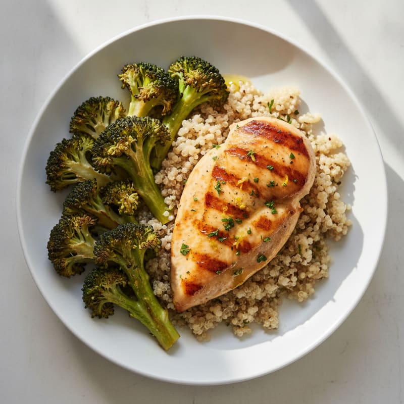 Grilled Chicken Breast with Quinoa and Roasted Broccoli