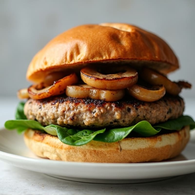Lean Turkey-Mushroom Burger with Caramelized Onions