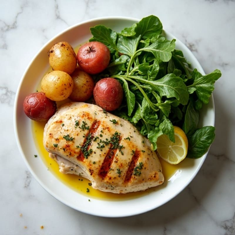 Herb-Roasted Chicken with Crispy Roasted Potatoes and Fresh Mixed Greens