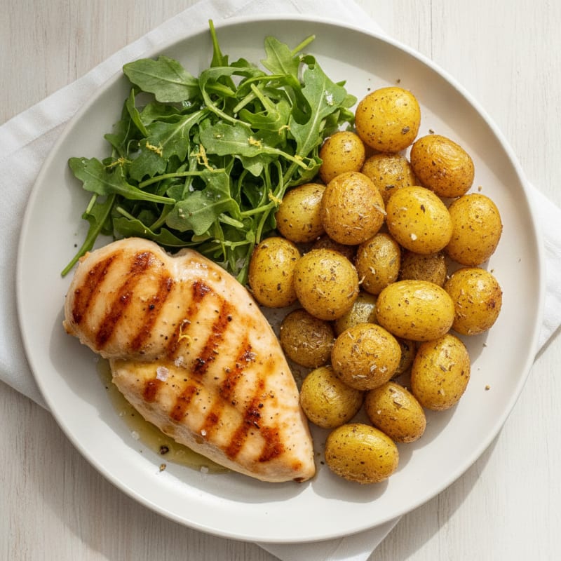 Lemon-Herb Chicken with Roasted Potatoes and Greens