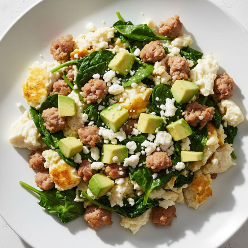 Egg White and Turkey Sausage Scramble with Spinach