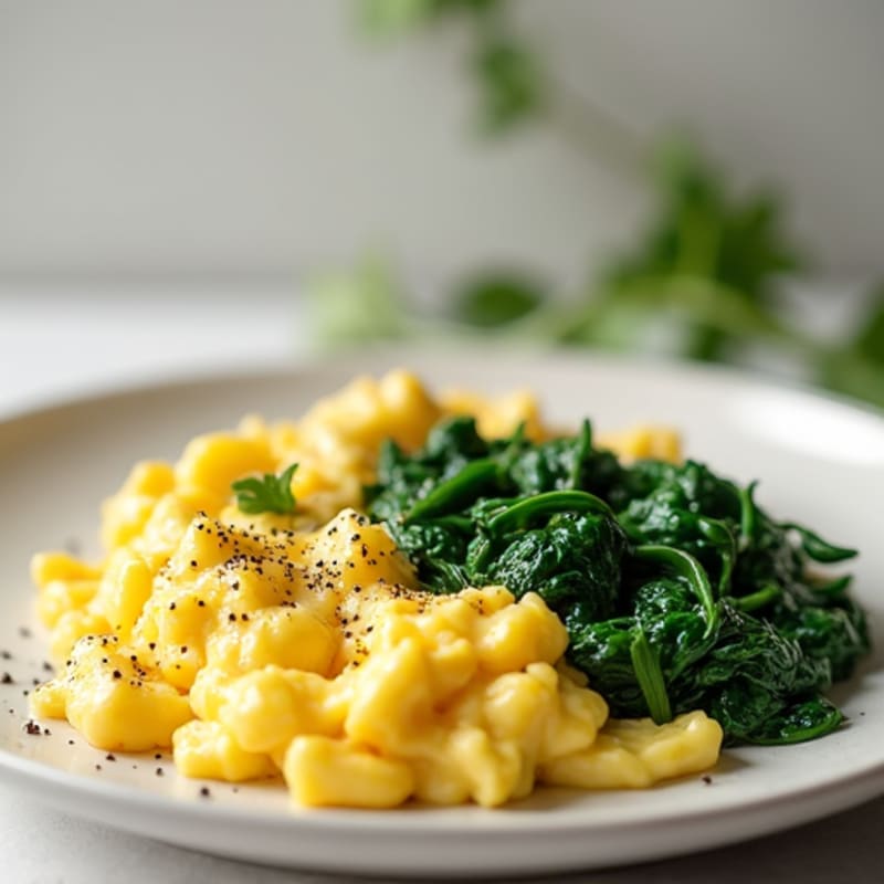 Creamy Scrambled Eggs with Sautéed Spinach