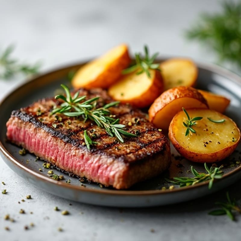 Herb-Crusted Seared Steak with Crispy Roasted Potatoes