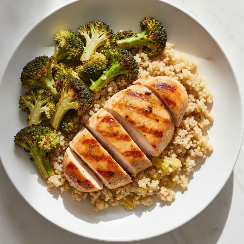 Grilled Chicken Breast with Quinoa and Roasted Broccoli