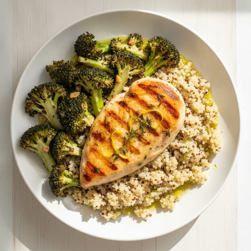 Grilled Chicken Breast with Quinoa and Roasted Broccoli