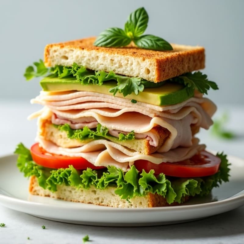 Stacked Turkey Club with Fresh Herbs and Avocado