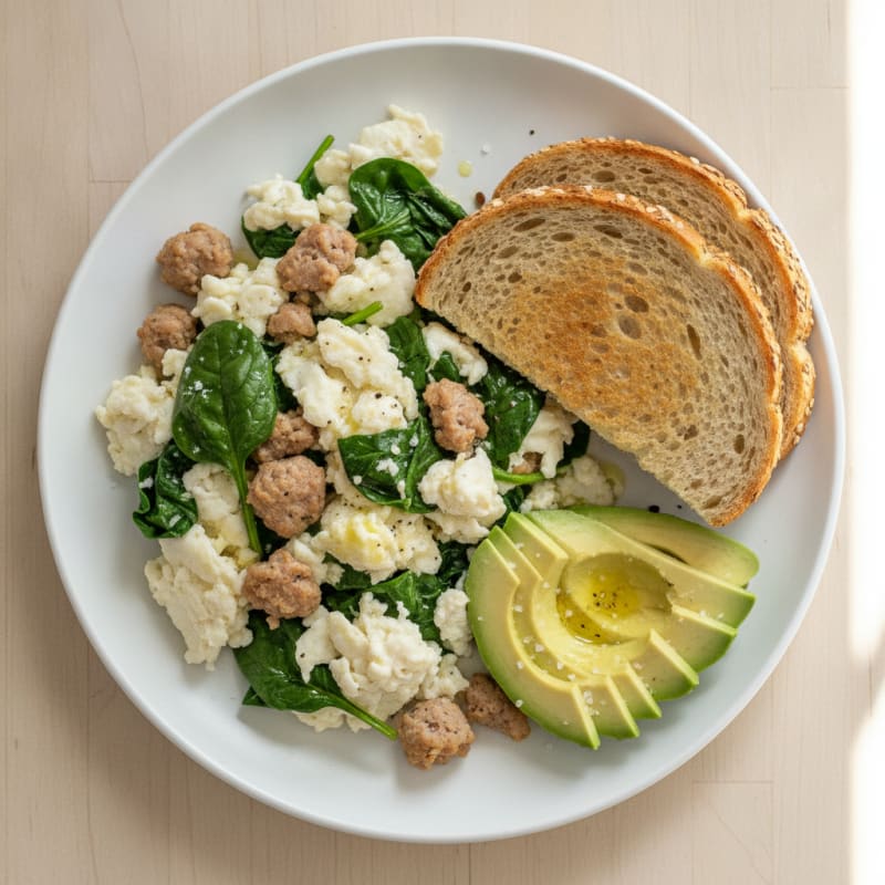 Egg White Scramble with Turkey Sausage and Spinach