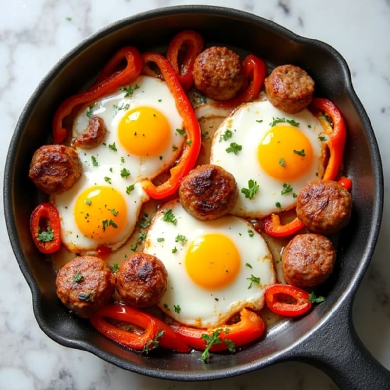 Sheet Pan Baked Eggs with Roasted Bell Peppers and Onions