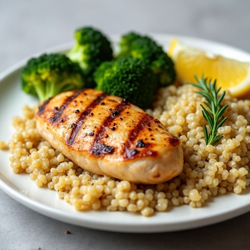 Grilled Chicken Breast with Quinoa and Roasted Broccoli