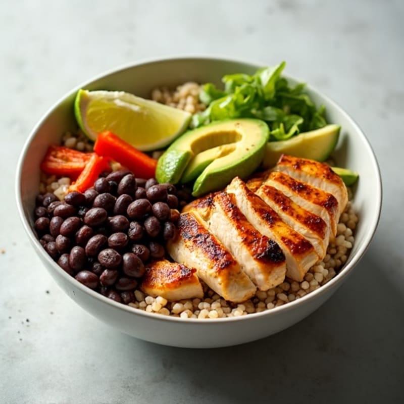 Zesty Chicken and Black Bean Burrito Bowl with Fresh Avocado