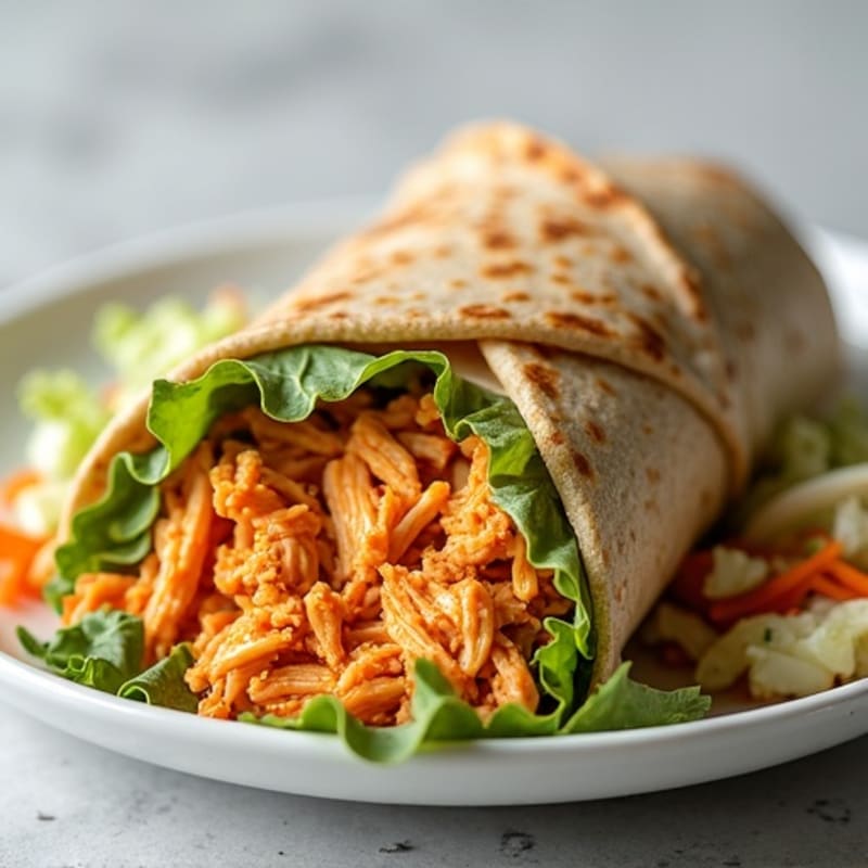 Shredded Buffalo Chicken Wrap with Crunchy Slaw