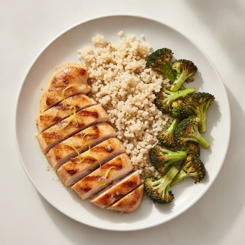 Grilled Lemon Garlic Chicken Breast with Quinoa and Roasted Broccoli