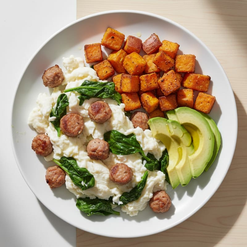 Egg White Scramble with Turkey Sausage and Spinach