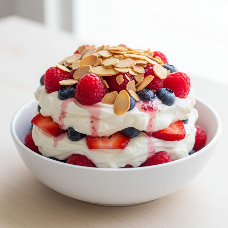 Greek Yogurt Protein Parfait with Mixed Berries and Almonds