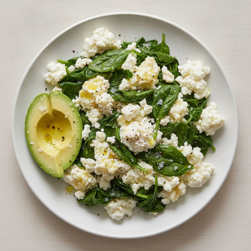 Egg White and Cottage Cheese Scramble with Sautéed Spinach