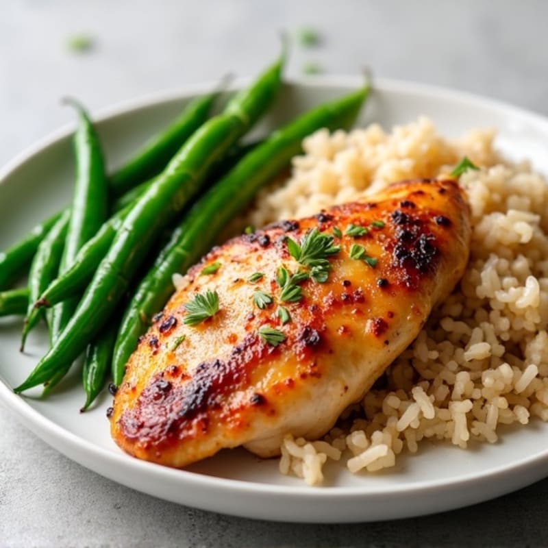 Roasted Chicken Breast with Steamed Green Beans and Brown Rice