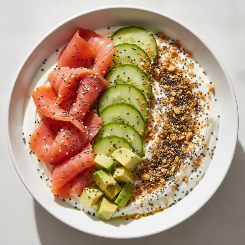 Silky Greek Yogurt Bowl with Chia Seeds and Smoked Salmon