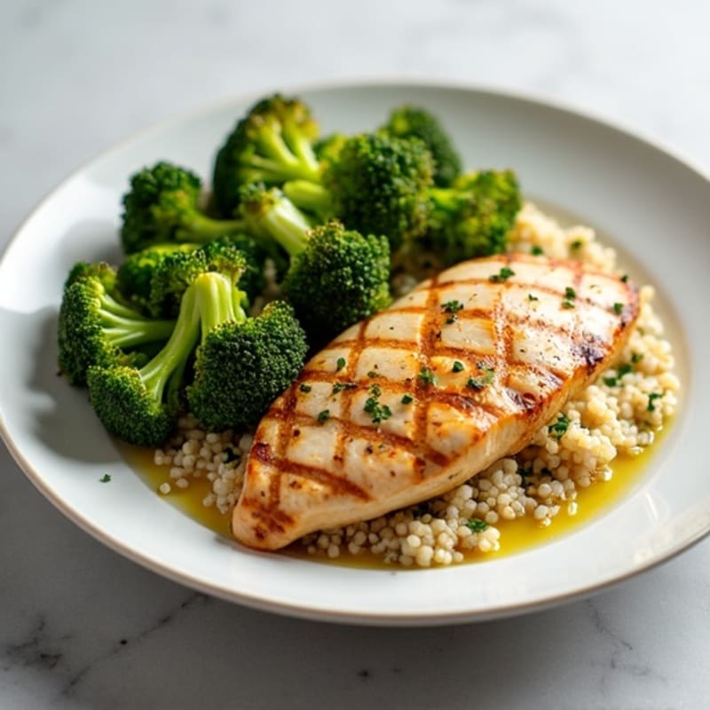 Grilled Chicken Breast with Quinoa and Roasted Broccoli