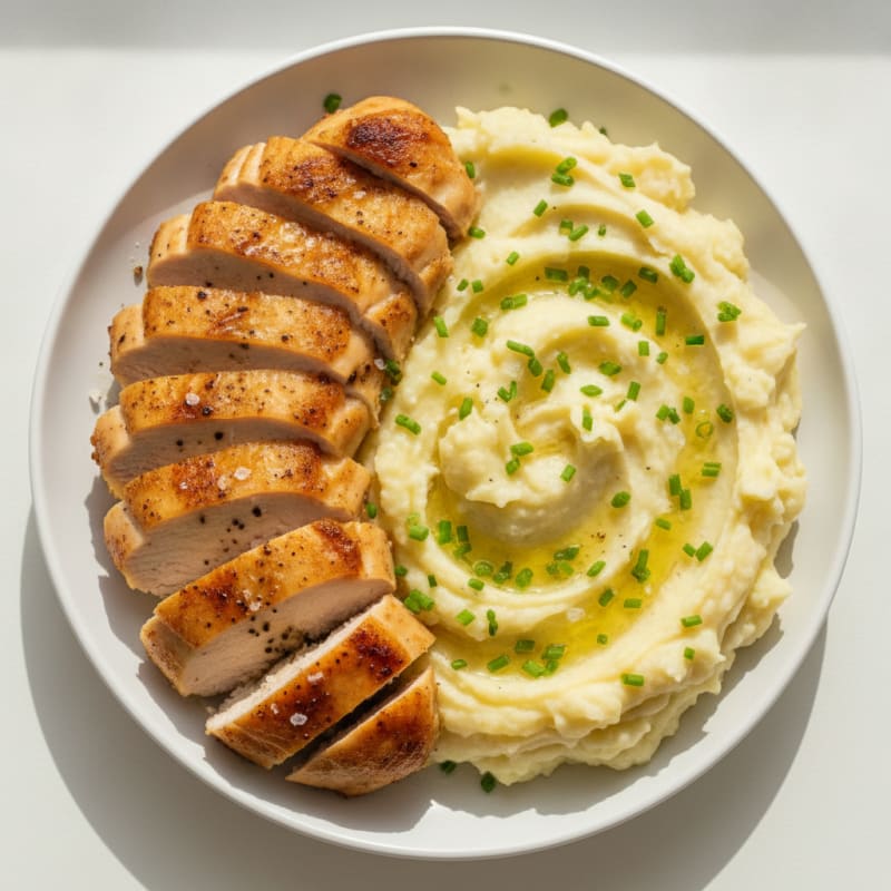 Buttery Garlic Mashed Potatoes with Herb-Roasted Chicken