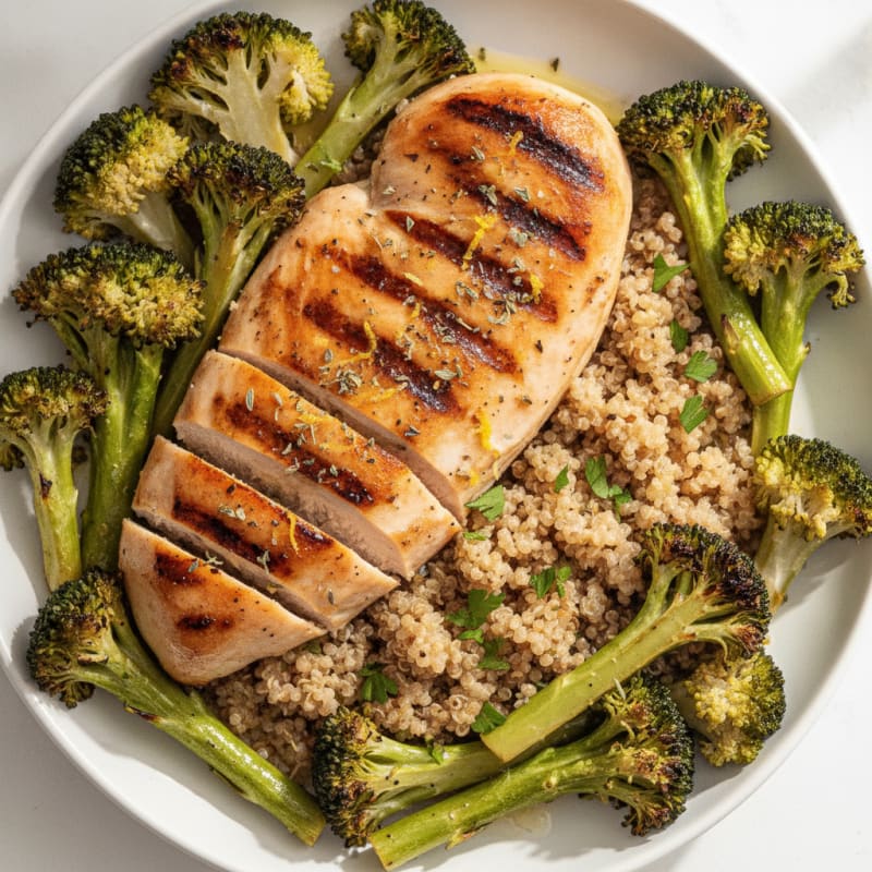 Grilled Chicken Breast with Quinoa and Roasted Broccoli