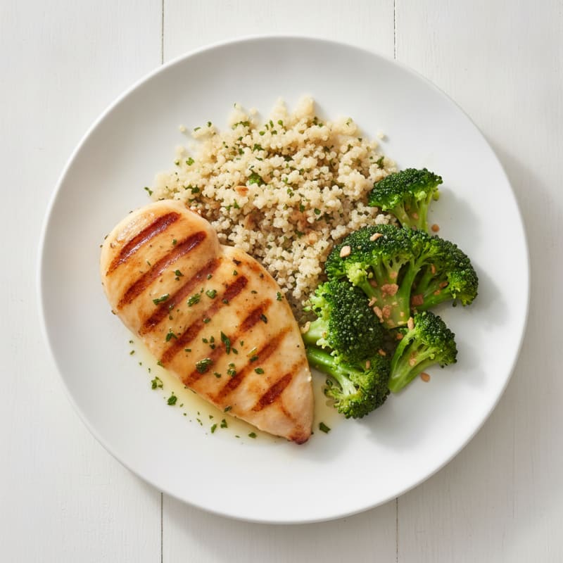 Grilled Chicken Breast with Quinoa and Steamed Broccoli