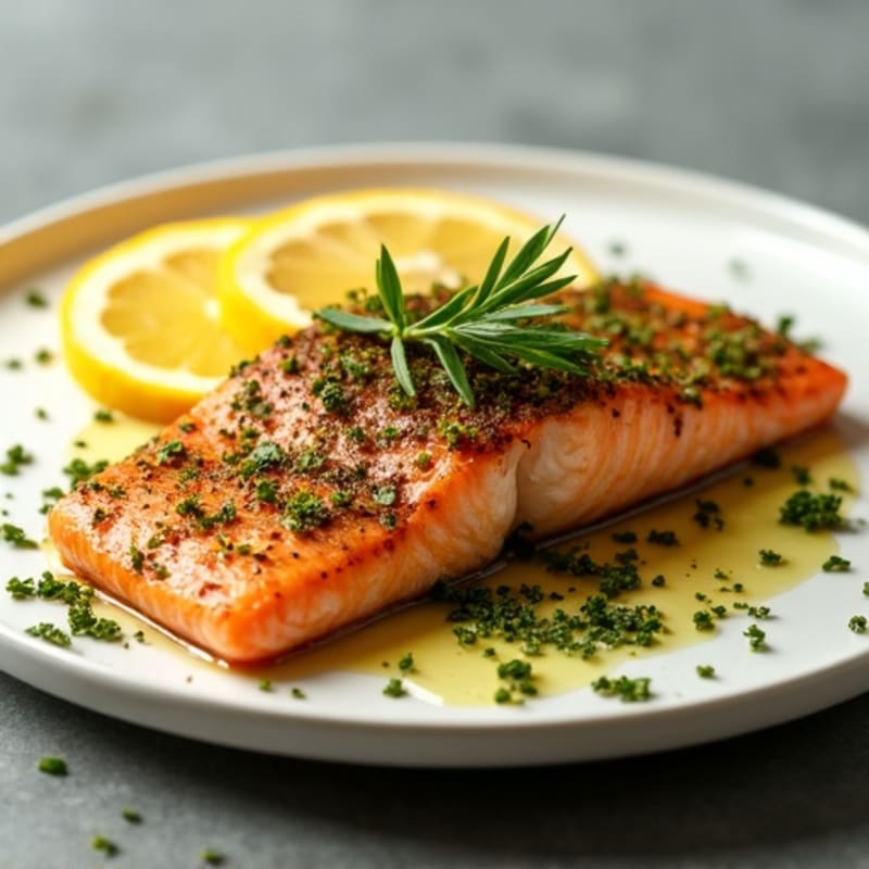Herb-Crusted Pan Seared Salmon with Lemon