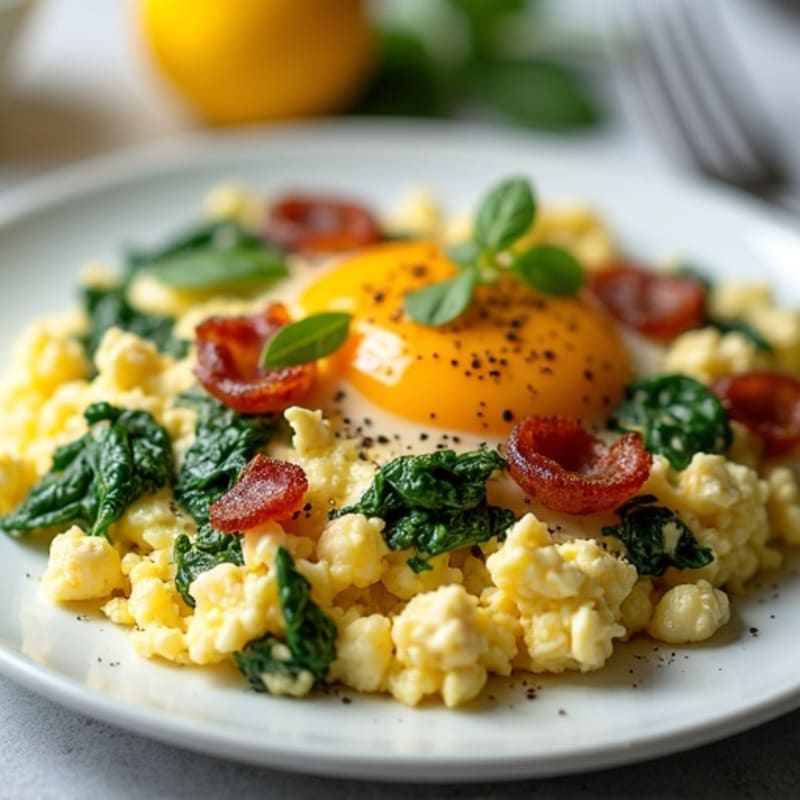 Cottage Cheese Egg Scramble with Spinach and Turkey Bacon