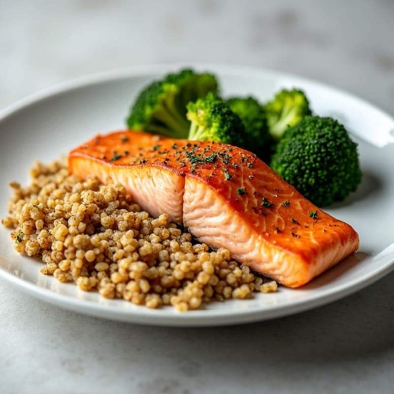 Seared Salmon with Roasted Broccoli and Quinoa