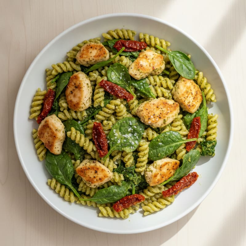 Pesto Chicken Pasta with Sun-Dried Tomatoes
