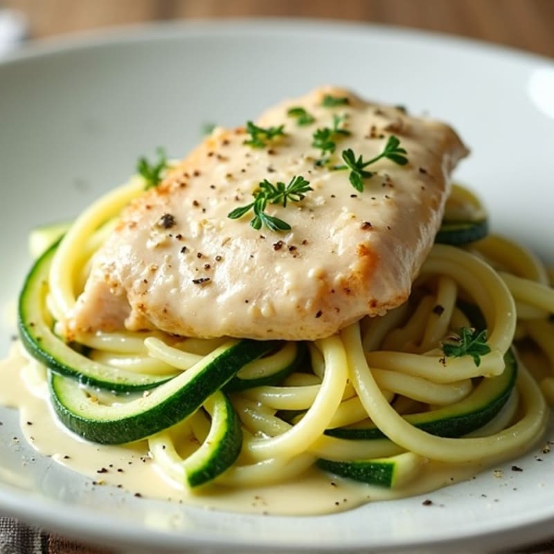 Creamy Lightened-Up Chicken Alfredo with Zucchini Noodles