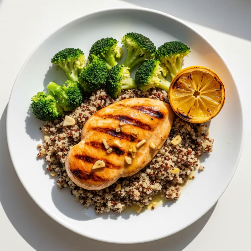 Grilled Chicken Breast with Quinoa and Steamed Broccoli