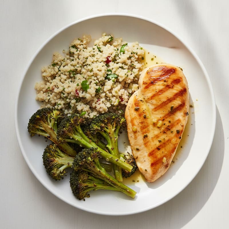 Grilled Chicken Breast with Quinoa and Roasted Broccoli