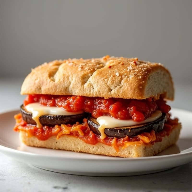 Baked Crispy Eggplant Parmesan Sandwich