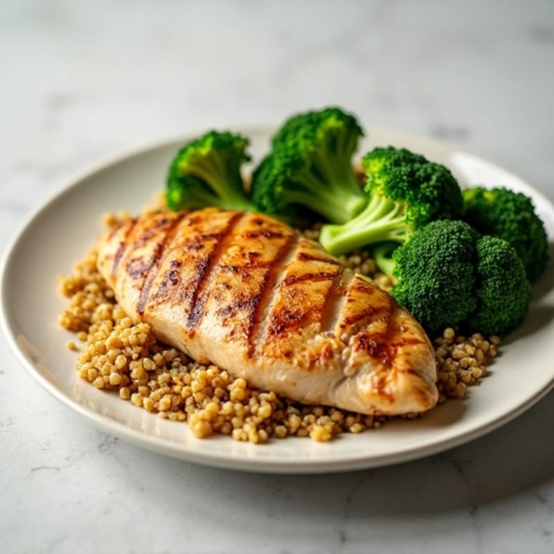 Grilled Chicken Breast with Quinoa and Steamed Broccoli