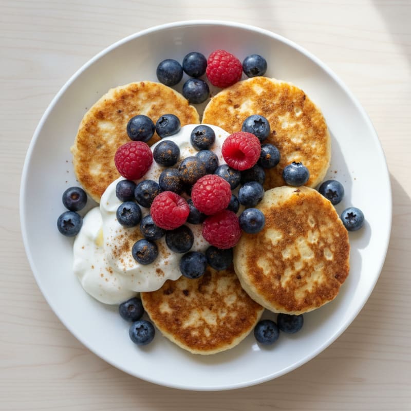 Fluffy Cottage Cheese Pancakes with Berries